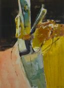 TOM NASH mixed media - semi-abstract figure, entitled verso 'Equestrian', signed, 48 x 34cms (framed