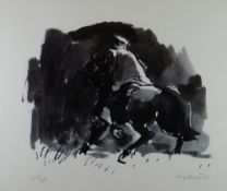 SIR KYFFIN WILLIAMS RA limited edition (260/500) monochrome print - farmer on horseback, signed in