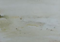 JOHN KNAPP-FISHER watercolour - distant figures on a beach signed and titled verso 'Lookout