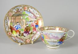 A SWANSEA PORCELAIN TEA CUP & SAUCER DECORATED IN THE CHINOISERIE STYLE with a seated Mandarin and