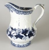 A W T HOLLAND SOUTH WALES POTTERY 'IVY WREATH' TRANSFER JUG with moulded body, thumb-spur handle and