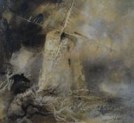 WILLIAM SELWYN watercolour - Anglesey windmill, signed and with original artist address label