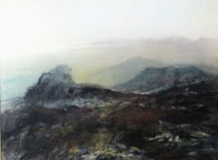 WILLIAM SELWYN mixed media and watercolour - expansive ancient North Wales hill fort with