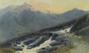 JAMES JACKSON CURNOCK (1839-1892) watercolour - sheep on a Snowdonia mountain path, entitled