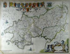 JOHANNES BLAUE (1596-1673) coloured and tinted map 'Penbrochia Comitatus et Comitatus Caermaridunum'
