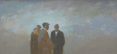 ANEURIN JONES oil on board - four farmers in discussion, signed verso with artists address, 34 x