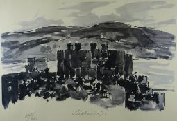 SIR KYFFIN WILLIAMS RA limited edition (468/500) monochrome print - Conwy Castle, signed fully in