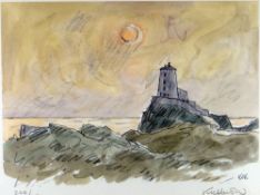 SIR KYFFIN WILLIAMS RA limited edition (204/750) print - Llanddwyn Island, Anglesey beacon under the