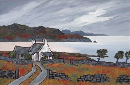 DAVID BARNES oil on board - estuary scene with cottage, signed in full verso, 40 x 60cms (framed and