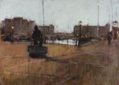 GORDON STUART colour print - entitled 'Dylan Thomas Square, Swansea', signed, 31 x 43cms (framed and