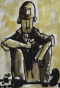 KARL DAVIES watercolour and pencil - study of a seated miner, signed with initials, 17 x 12cms (