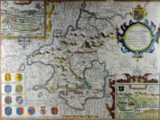 JOHN SPEED coloured map 'Penbrokyshire' with views of Saint Davids and Penbroke, Richard Chiswell