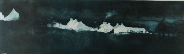 JOHN KNAPP-FISHER limited edition (362/1000) monochrome print - cottages at night, signed fully in
