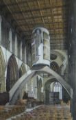 GRAHAM BROOKS pen, ink and watercolour - entitled verso 'The Nave, Llandaff Cathedral', signed and