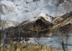 WILLIAM SELWYN watercolour - Nant Gwynant with snowcapped peaks, signed in full, entitled label