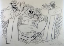 CERI RICHARDS pencil drawing - study for Old Testament illustration Arabian musicians performing