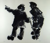 SIR KYFFIN WILLIAMS RA artists proof - two farmers in animated conversation, signed with initials,