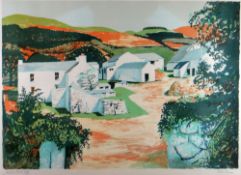 JOHN ELWYN artist proof (18/20) colour lithograph - white washed farm and farm buildings, signed
