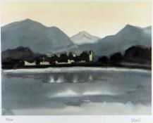 SIR KYFFIN WILLIAMS RA limited edition (2/350) colour print - view towards Caernarfon Castle with