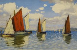 G WARREN WILLIAMS oil on board - sailing boats on a bright day, signed, 49 x 79cms (framed and