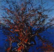 MARTIN COLLINS mixed media on paper - semi-abstract, entitled verso 'Dawn Light, Tree and Ocean',