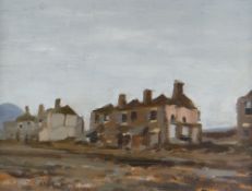 JOHN PEACE oil on board - derelict buildings, signed and dated 1970, 20 x 27.5cms (framed and