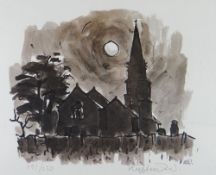 SIR KYFFIN WILLIAMS RA limited edition (191/250) monochrome print - Anglesey church, entitled '
