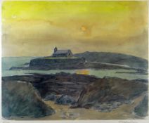 SIR KYFFIN WILLIAMS RA limited edition (65/150) colour print - St Cwyfan's church at sunset,