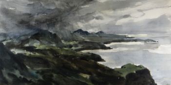 SIR KYFFIN WILLIAMS RA watercolour - shoreline with closing weather, entitled on Albany Gallery