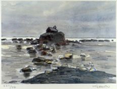 SIR KYFFIN WILLIAMS RA limited edition (227/750) print - Anglesey coastal church with tide out,