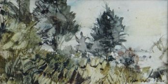 JOHN KNAPP-FISHER watercolour - Pembrokeshire landscape, titled and signed verso 'Evergreens -