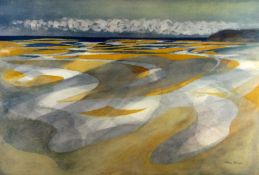 JOHN ELWYN limited edition (262/300) colour lithograph - beach scene, entitled 'Laugharne Estuary