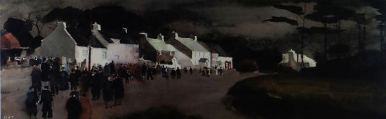 JOHN KNAPP-FISHER limited edition (449/500) print - row of whitewashed cottages and congregation