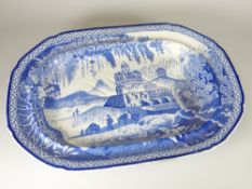 A SWANSEA POTTERY MONOPTEROS TRANSFER DECORATED FOOTED MEAT PLATTER, circa 1820, 48cms Condition