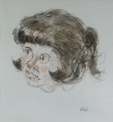 SIR KYFFIN WILLIAMS RA mixed media drawing - head portrait of an unknown girl, signed with initials,