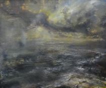 IWAN GWYN PARRY oil on canvas - seascape with misty weather, signed verso 'Y Môr Iwerddon (The Irish