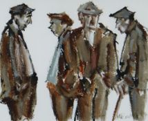 MIKE JONES mixed media on paper - four figures, entitled verso 'Farmers' on Albany Gallery label