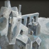 CLIVE HICKS-JENKINS acrylic on gessoed panel - cluster of old buildings including mill, entitled