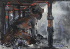 VALERIE GANZ mixed media - study of a crouching collier, entitled verso on Albany Gallery label '