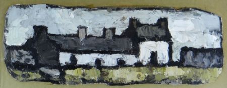 SIR KYFFIN WILLIAMS RA oil on canvas - whitewashed buildings, entitled verso 'Anglesey Cottages'