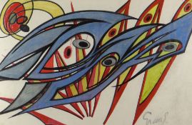 MERLYN EVANS watercolour - abstract composition, untitled, signed, 29 x 44cms (framed and glazed)