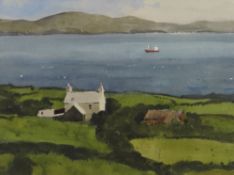 GARETH THOMAS watercolour - coastal farm house and fishing boat, entitled verso 'House, Bantry
