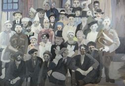 JOHN UZZELL EDWARDS mixed media - crowd of performers seemingly posing together for a photograph,