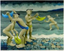 MURIEL DELAHAYE artist's proof print - entitled 'At the Seaside', signed in pencil, 31 x 40cms (