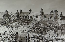 SIR KYFFIN WILLIAMS RA colourwash - Anglesey farmstead with pony by the gate, signed with