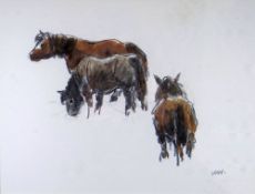 SIR KYFFIN WILLIAMS RA poster print - three Welsh ponies, printed signature bottom right with