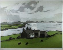 SIR KYFFIN WILLIAMS RA limited edition (21/150) colour print - grazing cattle, farm buildings with