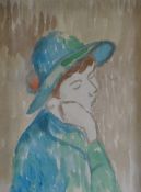 ATTRIBUTED TO GWEN JOHN watercolour - portrait of a lady wearing bonnet and with her chin resting on