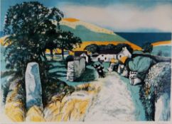 JOHN ELWYN artist proof (20/20) colour lithograph - farm with cows in the lane and hill in the