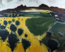 DONALD McINTYRE oil - expansive landscape with distant cottage, entitled on Christie's Auction Rooms